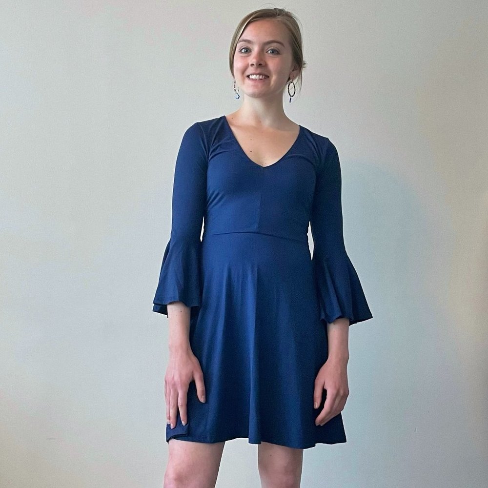 Socialite | Navy Flare Sleeve A-Line Dress | Size XS